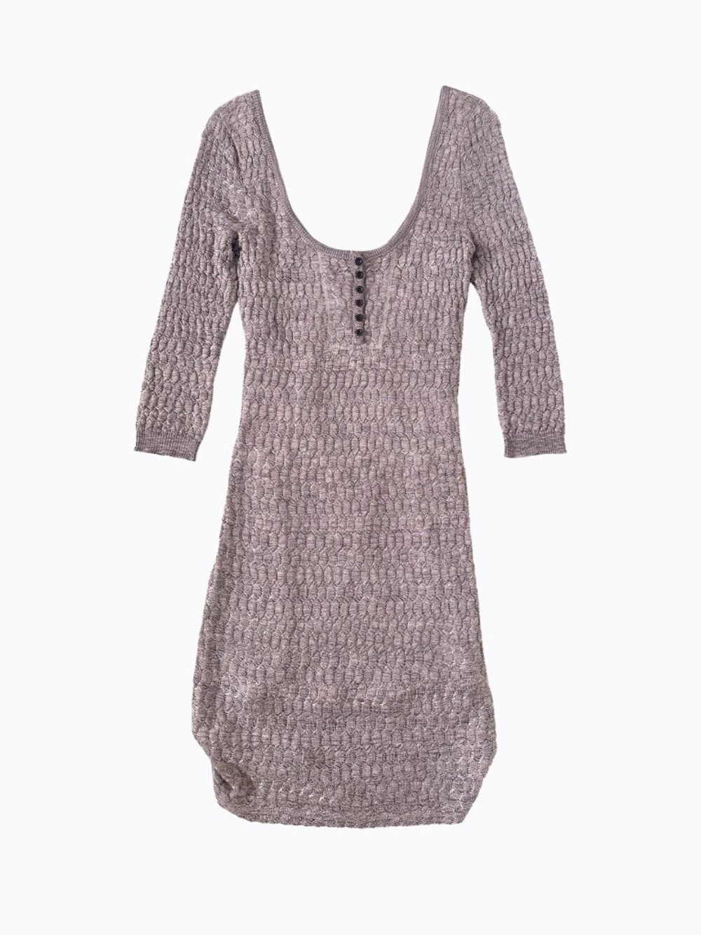 Free People Sunrise Knit Mauve Crochet Henley Dress M Pink Sandy Scoop Boho Chic